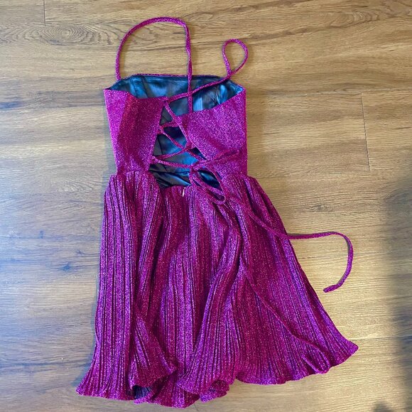 NWOT Lulus Magenta Glitter Mini Dress - Picture 6 of 6